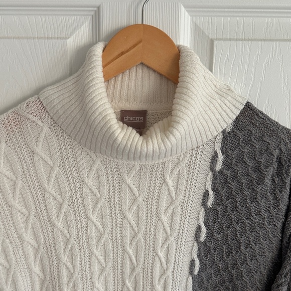 Chico’s Poncho Two-Tone Cable Knit Sweater - Picture 2 of 9